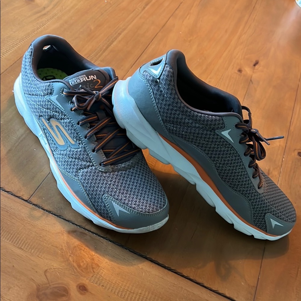 Skechers Gray and Orange Athletic Shoes with Mesh Upper